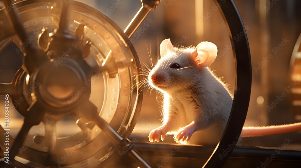 Poster a lab mouse inside a wheel in a research setting exploring and engaging with the scientific apparatu