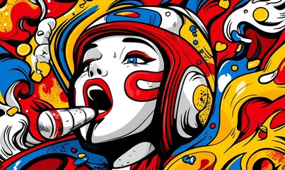 Obraz premium Bold Pop Art Explosion, a vibrant and dynamic composition featuring striking colors and comic-style elements that energize the visual experience