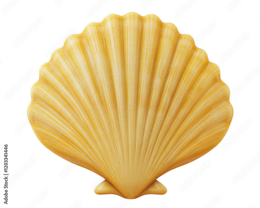 Poster vibrant yellow shell with intricate ridges, perfect for decorative use or as natural element in desi