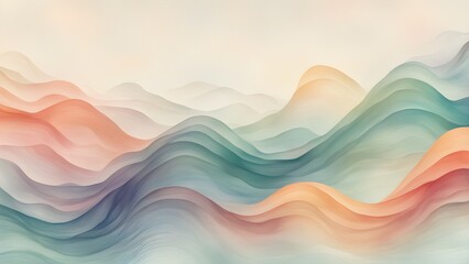 Abstract pastel-colored wavy landscape background with soft, flowing lines and a serene atmosphere.