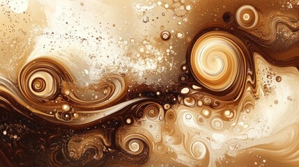 A vibrant abstract coffee-themed background with intricate crema swirls, blending rich brown and creamy shades for a soothing effect