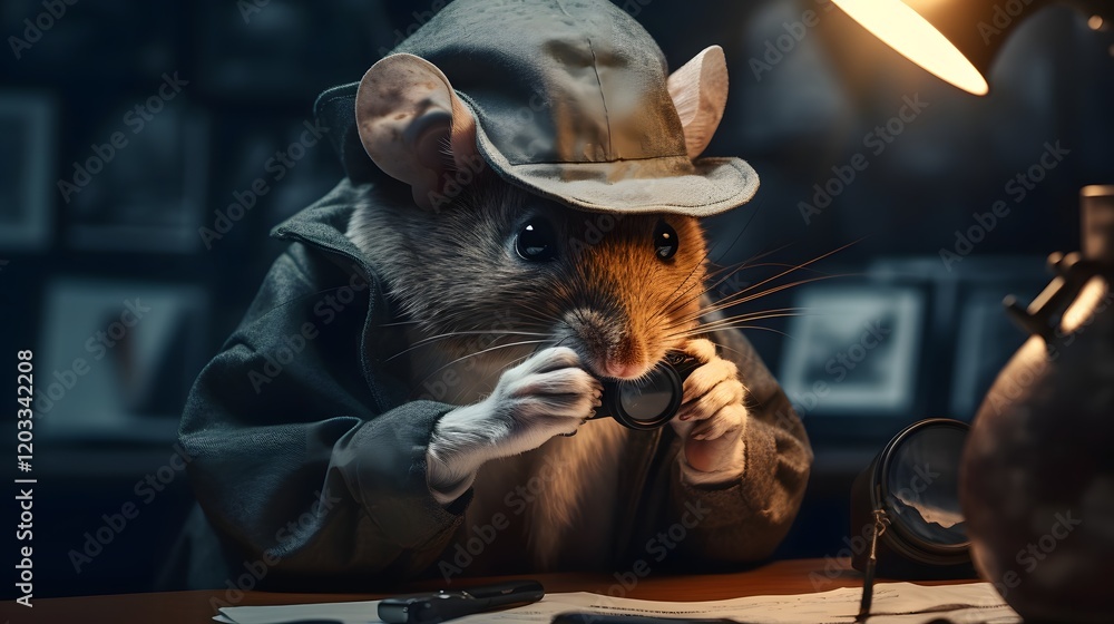 Poster a researcher diligently using a magnifying glass to closely observe and study the intricate details 