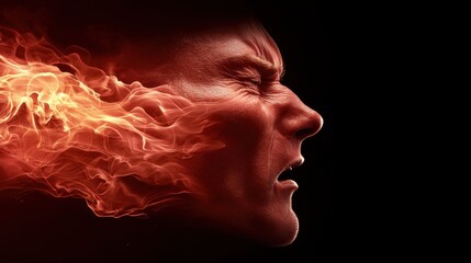 Fototapeta premium A man's face with fire coming out of his mouth