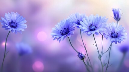 Fototapeta premium A bunch of blue flowers on a purple background