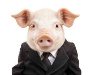 pig wearing suit, isolated on transparency background, exudes humorous and whimsical charm. This unique image captures attention with its playful expression and formal attire