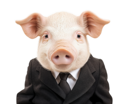 pig wearing suit, isolated on transparency background, exudes humorous and whimsical charm. This unique image captures attention with its playful expression and formal attire