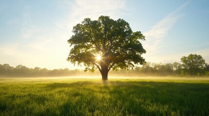 Obraz premium A lone tree in the middle of a grassy field