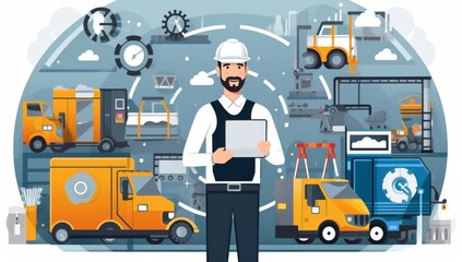 Logistics Manager Overseeing a Fleet of Delivery Trucks and Industrial Machinery