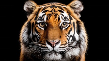 Fototapeta premium A close up of a tiger's face on a black background