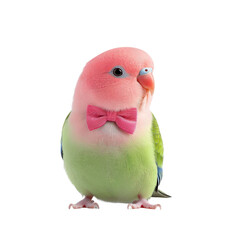 Colorful pink and green bird with a pink bow perched on a branch in a vibrant natural setting wildlife photography.