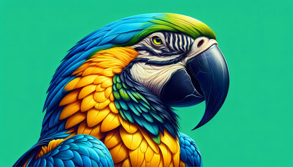 Fototapeta premium Colorful Macaw Parrot Against a Green Background