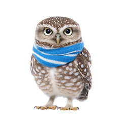 Obraz premium Small owl wearing blue scarf around its neck adorable bird photography in natural setting cute wildlife image.