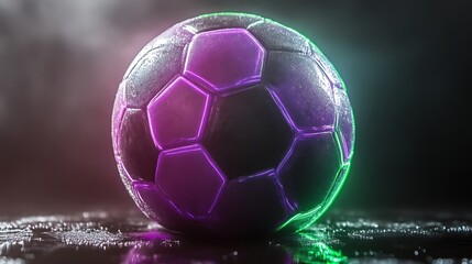 Illuminated Soccer Ball Wet Surface Glowing Panels