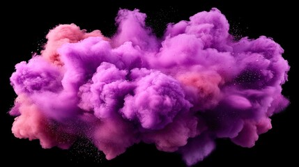 A cloud of pink and purple colored powder on a black background