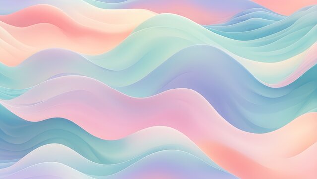 Abstract pastel wave background with soft, flowing gradients in pink, blue, and peach tones.