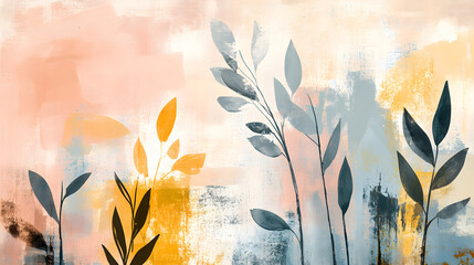 Eclectic mixed media art featuring layered brushwork and abstract foliage