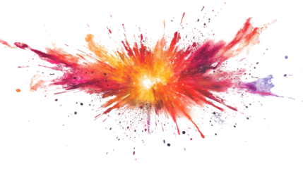 A dramatic firework explosion in celebration of the New Year, with vivid colors and glittering sparks, isolated on a white surface.