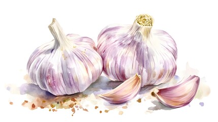 Watercolor Illustration of Garlic