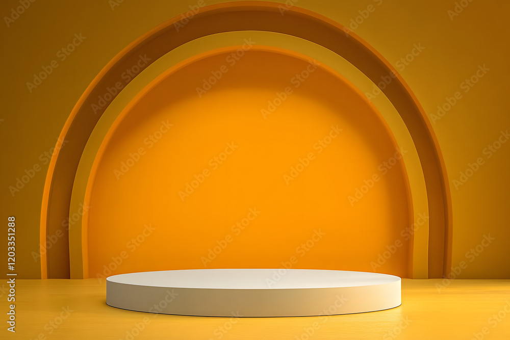 Aufkleber abstract pedestal of platform display with modern stand podium on yellow room background. blank exhi