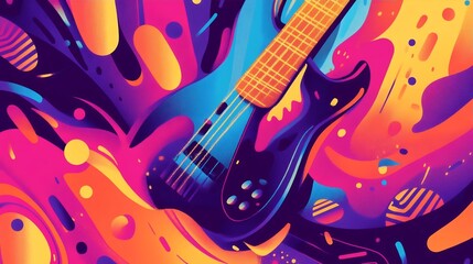 Obraz premium Vibrant Bass Guitar Abstract Art Print Colorful Music