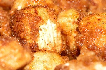 Fried Chicken Pieces With Seasoned Batter Close Up