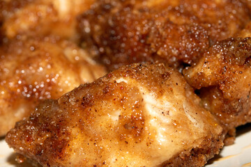 Fried Chicken Pieces With Seasoned Batter Close Up