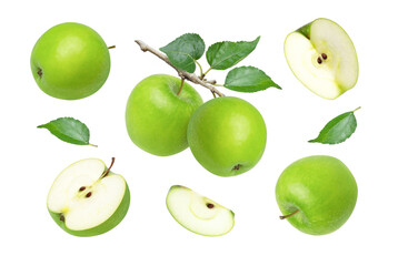 set of green apples isolated on white