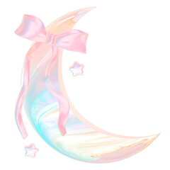 3D Iridescent Pastel Moon with Ribbon 