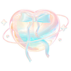 3D Iridescent Pastel Heart with Ribbon and Stars 
