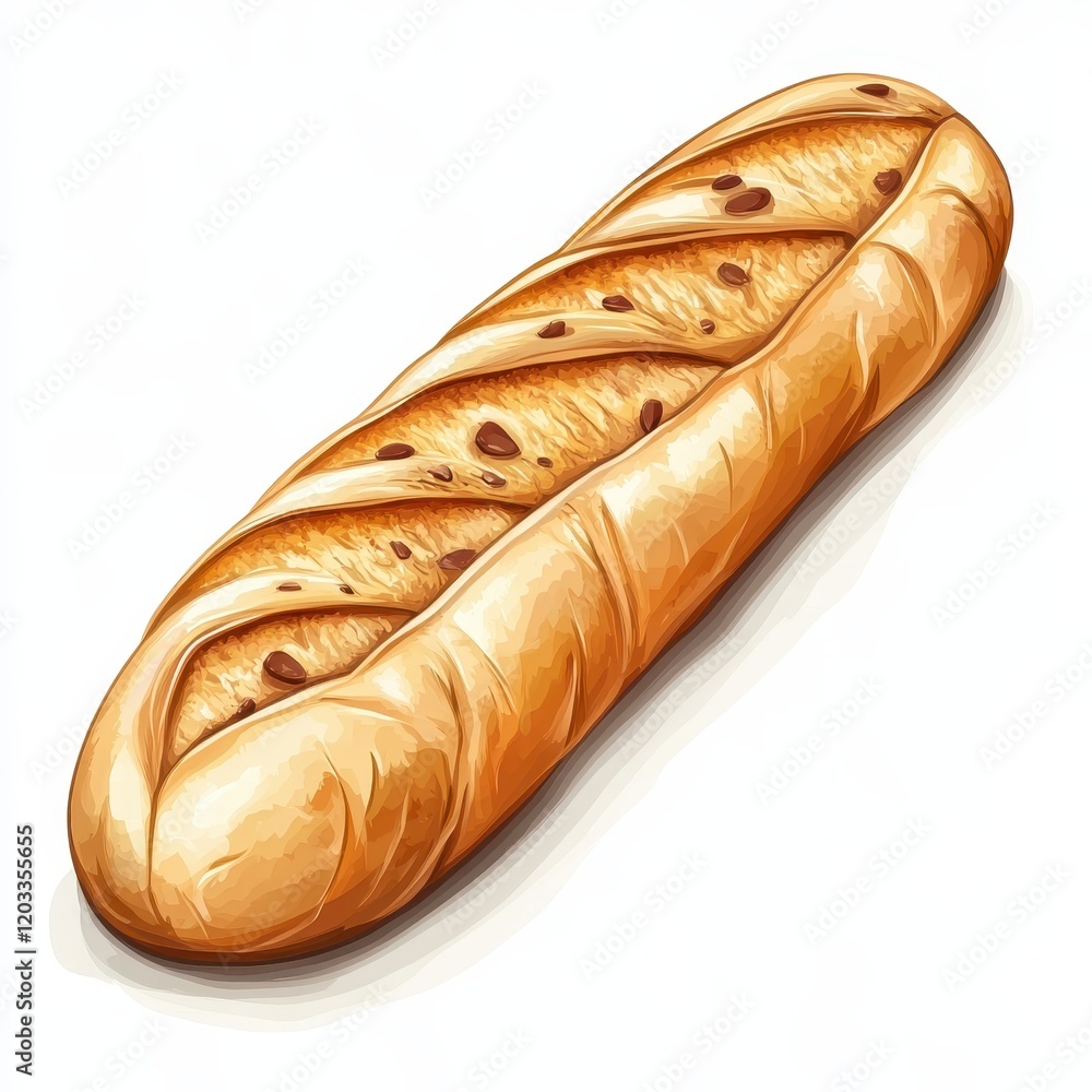 Poster Loaf of bread topped with chocolate on a white background image