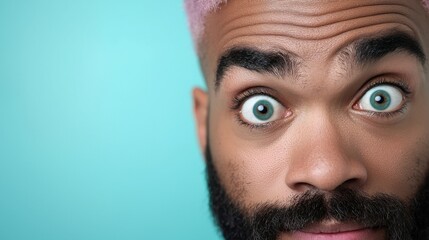 Obraz premium A man with pink hair and a beard looking up at the camera