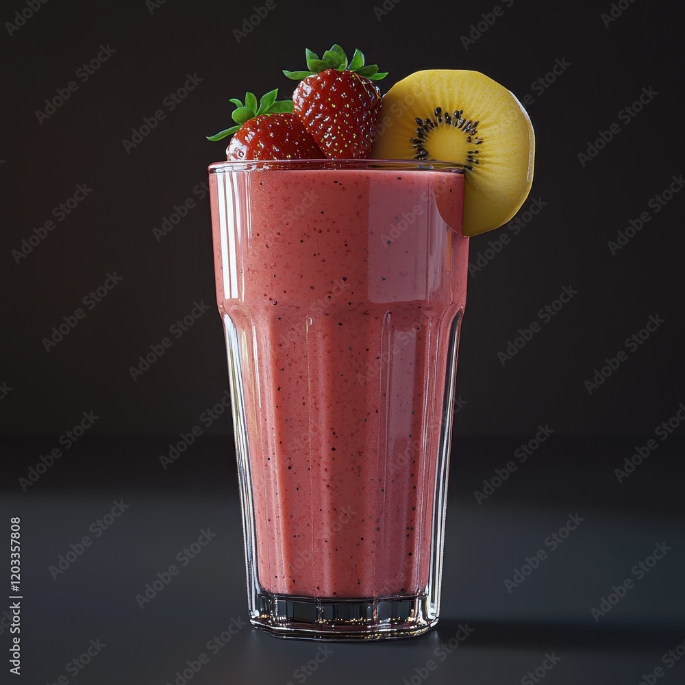 Poster smoothie glass with straw and banana on a bright background table