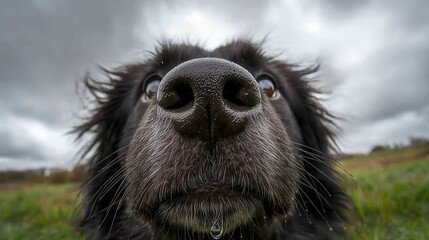Naklejka premium A close up of a dog's nose in a field