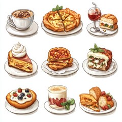 Diverse breakfast options including pancakes fruits and eggs platter
