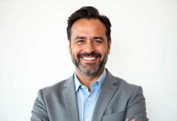 Middle aged businessman on white studio background