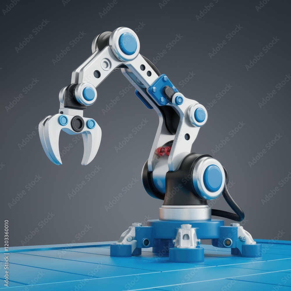 Poster A robotic arm with a claw gripper, showcasing advanced automation technology.