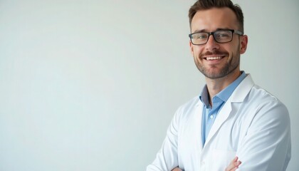 Male pharmacist on white studio background