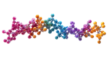 3D render of a heart-shaped DNA molecule made of colorful beads, symbolizing love and chemistry