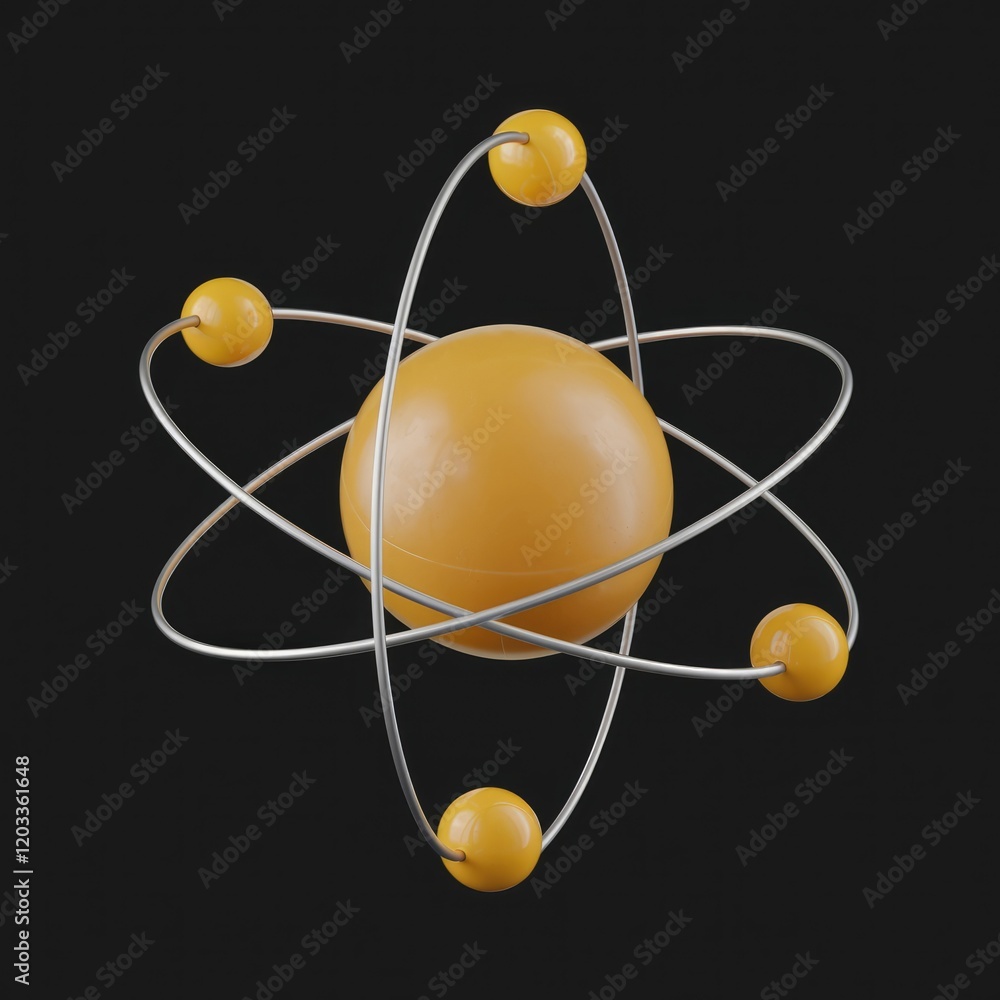 Poster A 3D model of an atom with a central nucleus and orbiting electrons.