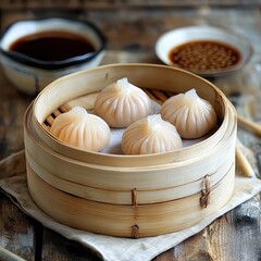 Wooden bowl filled with various ingredients in natural kitchen setting