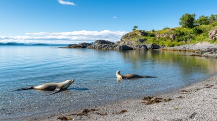 Sea Lions on Rocky Coastline