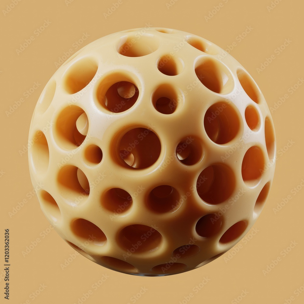 Aufkleber abstract 3d render of a sphere with numerous interconnected holes, creating a porous, textured surfa