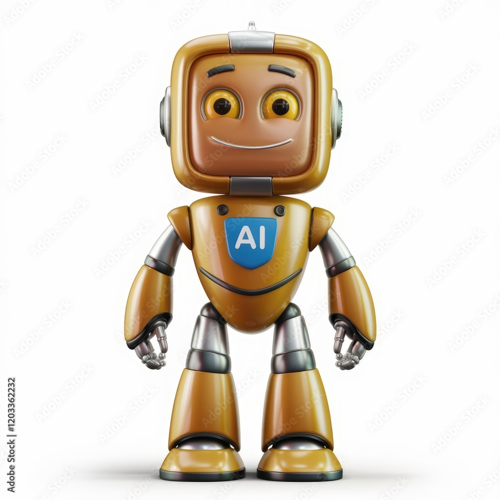 Aufkleber a cute, friendly ai robot with a square head and a cheerful expression.