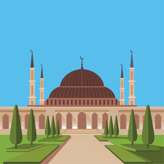 Elegant Mosque Illustration with Islamic Architecture.