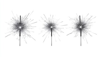 Obraz premium Abstract Black and White Dandelion Seed Heads with Geometric Lines on White Background