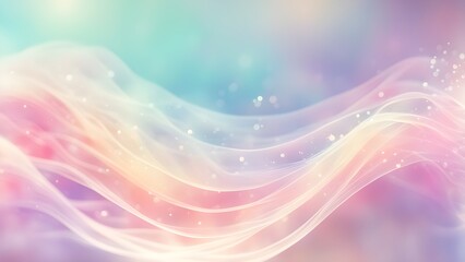 Abstract pastel background with soft, flowing waves and sparkling bokeh lights.