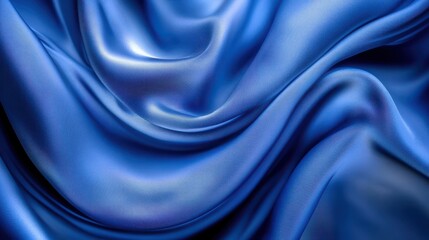 Fototapeta premium Luxurious blue silk fabric draped elegantly with soft folds and smooth sheen