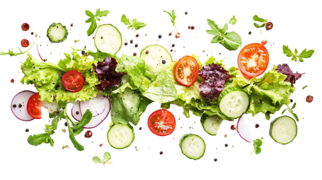Fresh salad (top view) on a white background. isolated background.