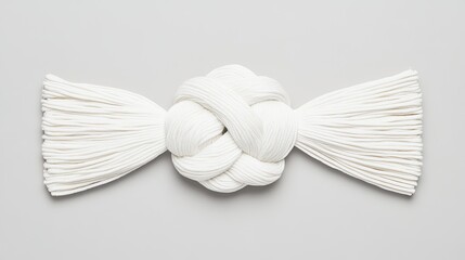 Obraz premium Intricate White Rope Knot on Minimalist Gray Background Symbolizing Strength and Unity in Modern Design