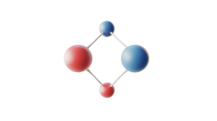 3D model of a molecule and atom with chemical structure and elements like carbon and hydrogen, showcasing spheres and abstract representation for science and research